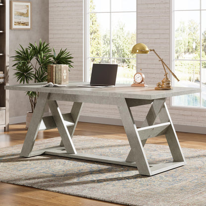 Tribesigns 70.9" Executive Desk, Farmhouse Home Office Desk with Double X-Shaped Base, Wood Large Computer Desk Writing Desk Small Conference Table, Gray - WoodArtSupply