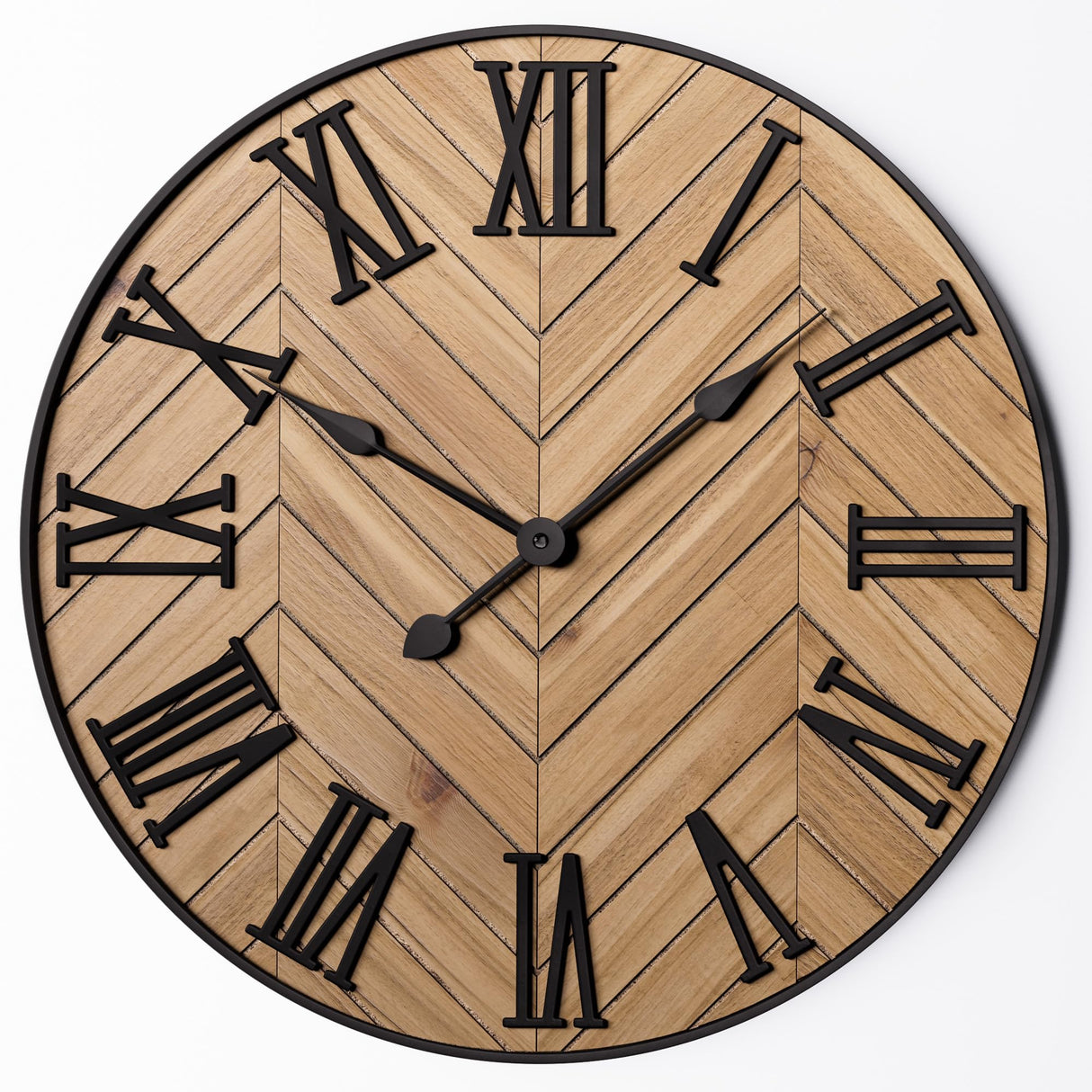 Large Wall Clock 24" Round - Silent Metal & Wood Large Clock - Farmhouse Wall Clock Large - 24 Inch Wall Clock For Living Room Decor - Big Wall Clock Roman Numerals - Wall Clocks For Living Room Decor HB Design Co.
