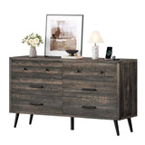DWVO 6-Drawer Dresser, Wood Storage Cabinet with Black Metal Handles & Anti-Tip Design, Modern Chest of Drawers for Living Room, Bedroom, or Hallway-Dark Rustic Oak DWVO