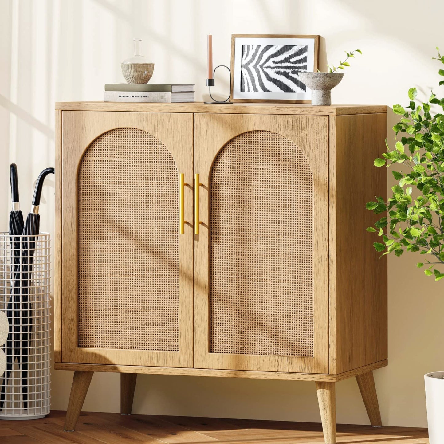 Rovaurx Rattan Storage Cabinet with Doors, Accent Bathroom Floor Cabinet, Modern Sideboard Buffet Cabinet for Living Room, Entryway, Dining Room and Kitchen, Natural BMGZ108M - WoodArtSupply