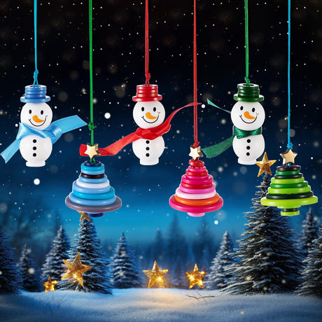 Daifunli 6 Pieces Christmas Crafts Ornament Kit Include 3 Pcs DIY Colorful Button Christmas Tree and 3 Pcs Button Snowman Hanging Ornament Kit for Holiday Decoration Xmas Party Supplies Favors Gifts Daifunli