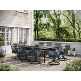 Hanover Montclair 11-Piece Patio Dining Set with 10 Swivel Rocker Chairs, Accent Lumbar Pillows and 84"x60" Steel Stamped Rectangular Table, Large Outdoor Patio Dining Set for 10, Navy Blue Hanover