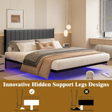 ARFARLY Floating Queen Bed Frame with LED Lights and Charging Station, Metal Platform Bed Frame Queen Size with Upholstered Headboard, No Box Spring Needed, Anti-Noise, Easy to Assemble ARFARLY