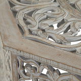 Deco 79 Wooden Floral Handmade Living Room Coffee Table Intricately Carved Table with Hollow Interior, Center Table 33" x 33" x 18", Light Gray Deco 79