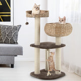Tangkula Modern Cat Tree for Indoor Cats, Small/Tall Cat Tree with Natural Sisal Scratching Post, Hand-Made Wicker Cat Condo & Top Perch, Funny Hanging Toy Ball, Cute Cat Tree Tower for Large Cats Tangkula