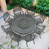 VIVIJASON 9-Piece Patio Furniture Dining Set, Rust-Free Cast Aluminum Outdoor Conversation Set, Include 8 Chairs & 61" Round Dining Table with 31" Lazy Susan, Umbrella Hole for Lawn Garden VIVIJASON