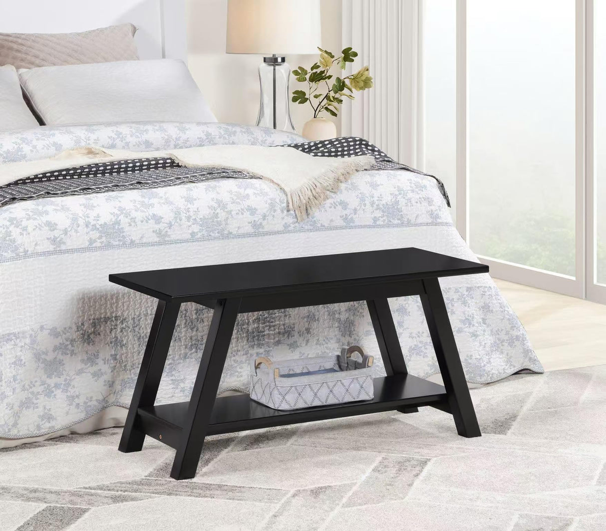 Roundhill Furniture Elyz Solid Wood Bench with Shelf, 36.10-Inch Long, Espresso Roundhill Furniture