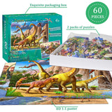 Dinosaur Puzzles for Kids Ages 4-8 Year Old - World of Huge Dinosaurs,2 Packs 60 Pieces Jigsaw Puzzle for Toddler Children Learning Educational Puzzles Toys for Boys and Girls. RANSUNN