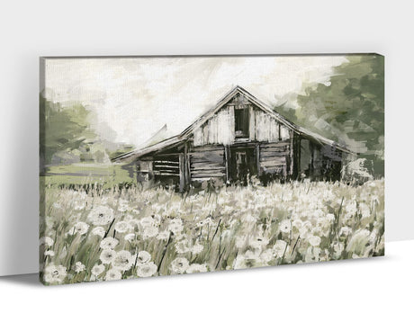 TIHUSAGO Old Barn Canvas Wall Art, Sage Green Barn Farmhouse Wall Art Vintage Rustic Paintings Pictures, Framed Artwork for Living Room Bedroom Wall Decoration 12x18 Inch TIHUSAGO