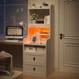 EnHomee Tall LED Nightstands Set of 2 with Charging Station and 2 Drawers in White EnHomee