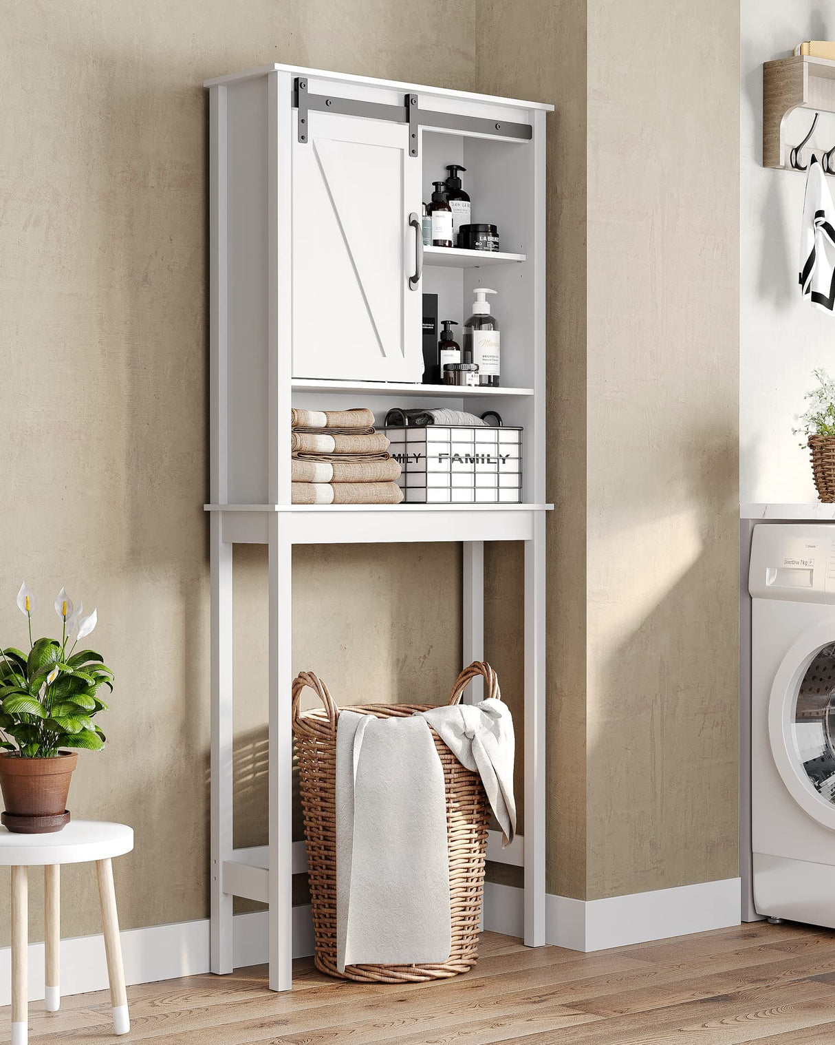 Crestlive Products Over The Toilet Storage Cabinet, Wood Bathroom Organizer with Adjustable Shelves and Sliding Barn Door, Bathroom Space Saver-White Crestlive Products