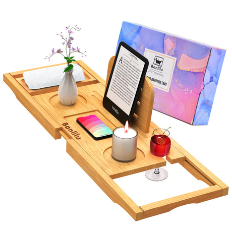Luxury Bathtub Caddy Tray - Bath Tray Expandable - Bath Tub Tray Table for Bathtub - Bath Caddy Tray for Bathtub, Ajustable Size, Fits Most Tubs Banlilu