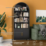 VEXPOR 79 in Tall Metal Arched Bookcase, 5-Tier Arched Bookcase with Doors, Modern Farmhouse Bookshelf with 2 Adjustable Shelves, Pantry Display Cabinet for Living Room, Black, Assembly Required VEXPOR