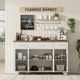 REVOMINCA 55 Inch Buffet Cabinet with 3 Drawers and 4 Barn Doors, Sideboard Coffee Bar for Kitchen, Farmhouse Coffee Bar with Storage, White REVOMINCA