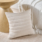 Fancy Homi Set of 4 Grey and White Decorative Throw Pillow Covers 18x18 Inch for Couch Bed Chair, Modern Farmhouse Boho Room Decor, Soft Fuzzy Double Sided Corduroy Textured Striped Cushion Case 45cm Fancy Homi