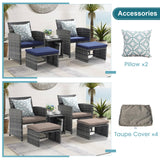 OC Orange-Casual 5 Piece Patio Furniture Set, Wicker Outdoor Conversation Chair and Ottoman Set with Coffee Table, Pillows Included, for Balcony, Porch, Deck, Navy Blue OC Orange-Casual