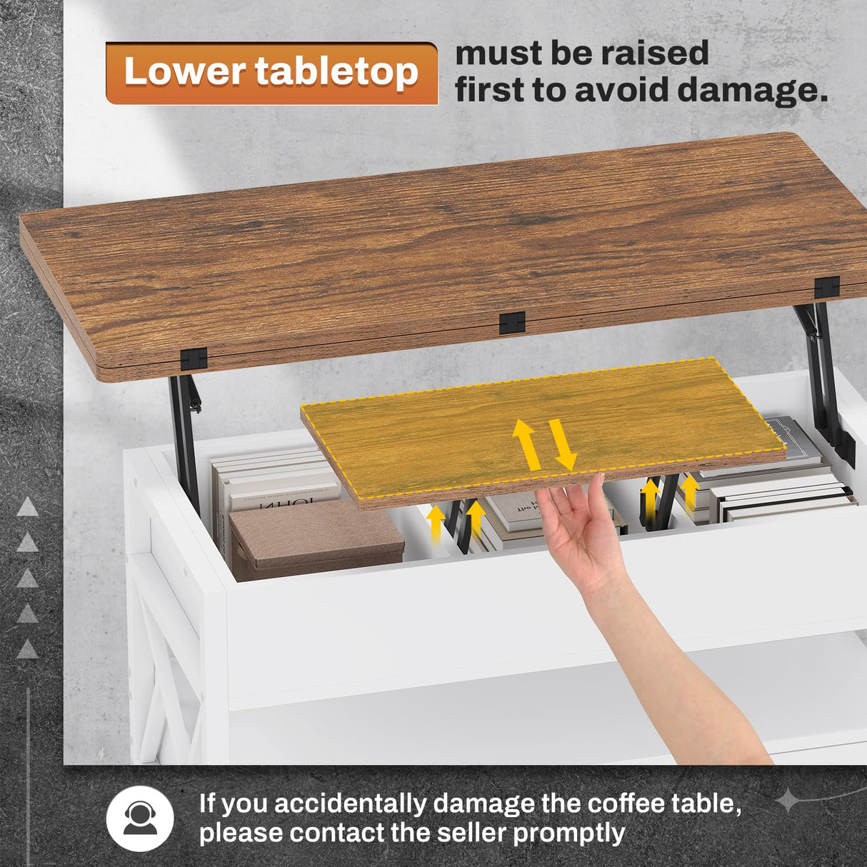 Itaar 40" Lift Top Coffee Table, 4 in 1 White Coffee Tables with Storage for Living Room, Small Coffee Table with 2 Drawers & LED Light for Dining Room, White and Rustic Brown Itaar