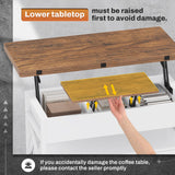 Itaar 40" Lift Top Coffee Table, 4 in 1 White Coffee Tables with Storage for Living Room, Small Coffee Table with 2 Drawers & LED Light for Dining Room, White and Rustic Brown Itaar