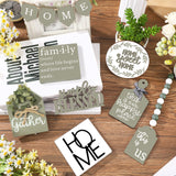 Two Tiered Tray with 11 Pcs Wooden Signs, Farmhouse Tiered Tray Decor Set Rustic Wood Home Kitchen Table Stand Decor Decorative Table Shelf Centerpiece(Stylish Style) Patelai