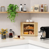 Goozii Bamboo Corner Bread Box for Kitchen Counter, 2 Tier Bread Keeper Wooden Round, Farmhouse Bread Storage Bin for Kitchen Countertop, Counter Organizer for Bread, Cup, Fruit, Spice, Snack Goozii