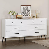 DWVO White 6 Drawers Dresser/Modern Wood Dresser Chest of Drawers with Black Metal Handle＆Anti-Tipping Device/Modern Double Storage Cabinet for Entryway/Living Room-15.7" Dx55.1 Wx31.1 H DWVO