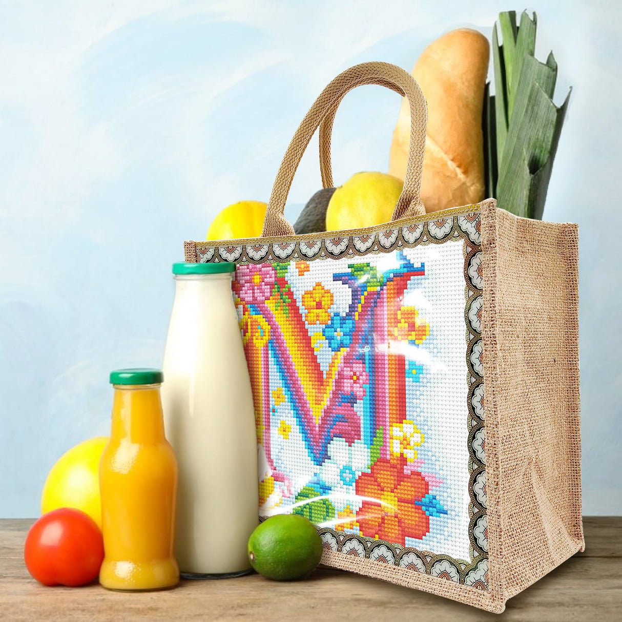 5D Diamond Art Painting Tote Bag Kit, DIY Painting Handbag Kits, Art Bag for Home Organizer (Single Side Dot Diamond)-M-1 WoodArtSupply