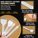 Leather Stitching Punch Leather Hole Punch Tool Set, 4mm 1/2/4/6 Prong Punch Leather Chisel, Round Leather Hole Punch for Leather Belt, Watch Band, Leather Strap DIY Leather Crafts MORFEN