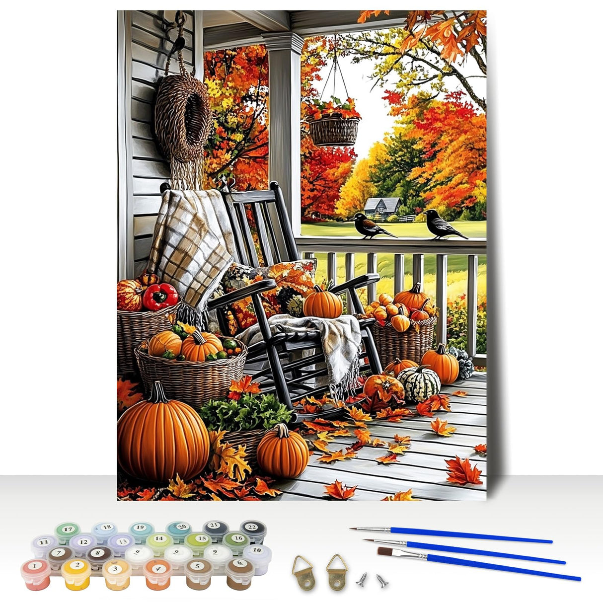 MAXBYE Paint by Numbers, Autumn Porch Adults' Paint by Number Kits, DIY Acrylic Paint Kit for Adults Beginners Unframed, Pumpkins Easy Oil Paint by Numbers Canva for Home Wall Decor 12x16inch MAXBYE