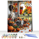 MAXBYE Paint by Numbers, Autumn Porch Adults' Paint by Number Kits, DIY Acrylic Paint Kit for Adults Beginners Unframed, Pumpkins Easy Oil Paint by Numbers Canva for Home Wall Decor 12x16inch MAXBYE
