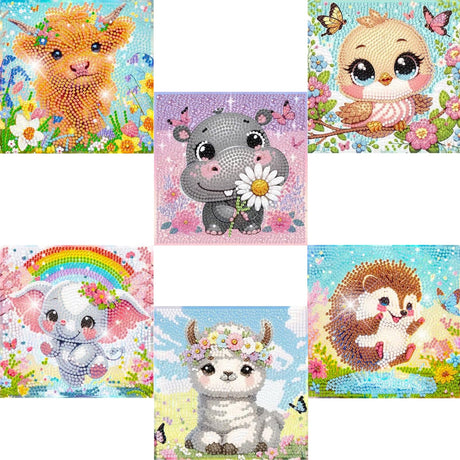 6 Pack Small Diamond Painting Kits for Kids Beginners, 5D Gem Art by Number for Children Ages 6-8-12,Cute Animal Elephant Fun DIY Dot Painting Set,Home Wall Decor 6x6 Inch 5DDIYART