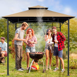 Grill Gazebo Replacement Canopy Roof - Figfeu 5x8 Double Tiered Outdoor BBQ Gazebo Canopy Top Cover Grill Shelter Cover Only Fit for Model L-GG001PST-F (Khaki) Figfeu