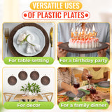 13'' Round Plastic Wood Charger Plates Set of 4 Chargers In Bulk Rustic Wood Round Table Charger Wedding Party Chargers Plate Set for 4 - 13 inch Rustic Kitchen Wood Plate Charger Wedding Table Decor BURIUS