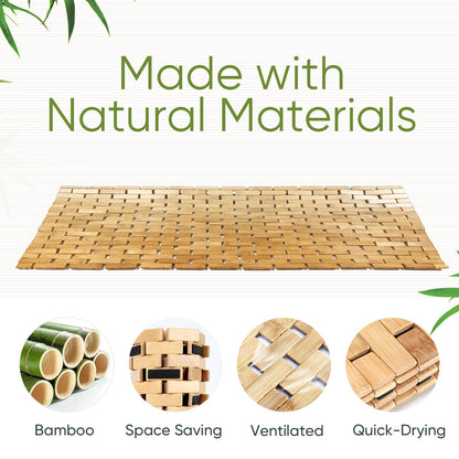 Smart FENDEE Natural Bamboo Bath Mat, 34 x 16 Inches Large Non-Slip Bamboo Shower Mat, Large Waterproof Foldable Wood Bath Mat for Bathtub, Sauna, Spa, Indoor or Outdoor Bathroom Accessories - WoodArtSupply