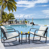 Flamaker Patio Chairs 3 Piece Wicker Rocking Chair Outdoor Bistro Sets with Coffee Table and Cushions Metal Frame Patio Furniture for Porch, Balcony, Lawn (White) Flamaker