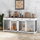 Timechee Extra Large Dog Crate with Double Rooms, 93" Heavy Duty Wooden Dog Cage Furniture Dog Crate Kennel w/Drawers & Removable Divider,Indoor Luxury Dog House for Large Dogs,White Timechee