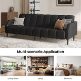 Fadware Faux Leather Couch, Convertible Futon Sofa Bed with Adjustable Backrest, Mid Century Leather Sofa Loveseat with Side Pockets& Metal Leg, Modern Leather Sleeper Sofa for Living Room Bedroom Fadware