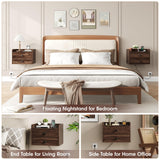 Floating Nightstand Set of 2 with 2 Storage Drawers and Charging Station Wood Wall Mounted Bedside End Table Modern Night Stands Set 2 for Bedroom,Small Space,Brown Walnut Vabches