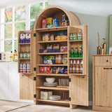 IFBUY 71" Tall Arched Bookcase with Doors, Morden Fluted Bookshelf with Storage & 3 Adjustable Shelves, 6 Door Shelves, Wooden Floor Standing Versatile Cupboard for Home Office, Living Room, Natural IFBUY