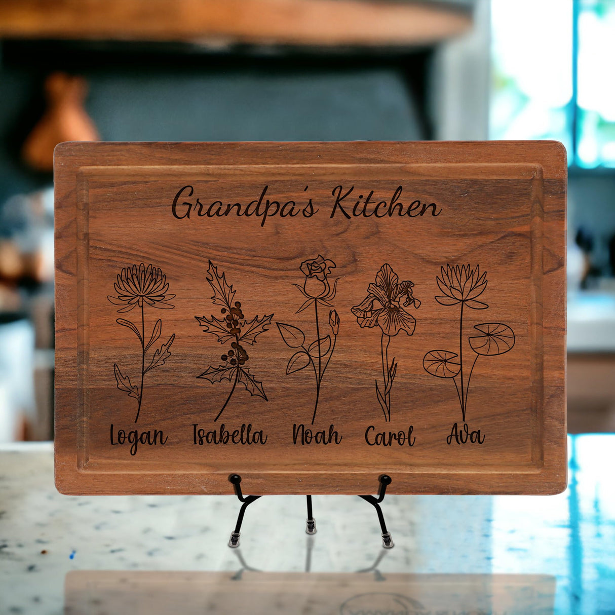 Personalized Cutting Board For Mom - Grandma, Birth Flower Grandmom's Garden, Mothers Day Gifts For Grandma, Christmas and Birthday Gifts For Mom From Son, Daughter, Chopping Board for Mama's Kitchen Generic