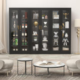 SteeLoong 71" Glass Display Cabinet with Lock,Curio Cabinet with Glass Doors, Metal Display Case with 4 Adjustable Shelves, Black Bookcase Locking Storage Cabinets for,Liquor,Commercial SteeLoong