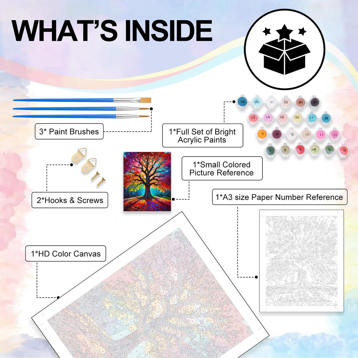 Yezavesu Tree Paint by Numbers Kit for Adults Beginner, Tree of Life Adult Paint by Number Kits on Canvas Without Frame, DIY Acrylic Painting by Numbers for Home Wall Decor Gift 16x20 Inch Yezavesu