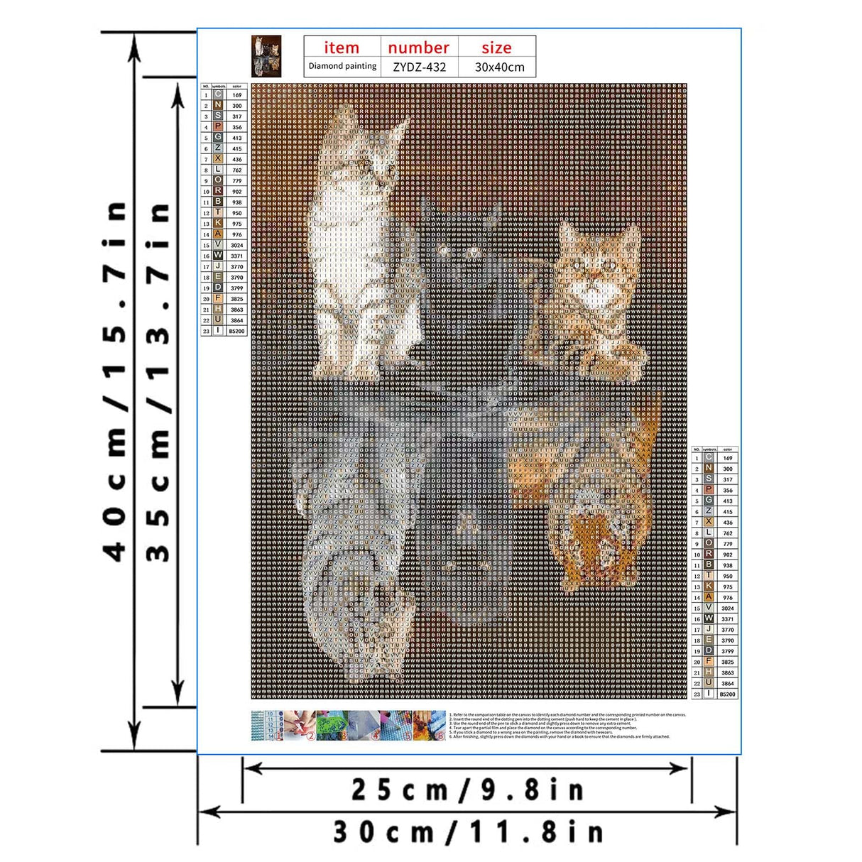 LYKEJI Cats Diamond Art Kits for Adults 5D Full Drill Diamond Painting Kit, Three Tiger Cross Stitch Art Kits Painting with Diamonds 11.8×15.7 Inch LYKEJI