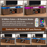 HOMMPA LED TV Stand with Power Outlets for up to 70" TV Modern Entertainment Center with Storage, Gaming TV Consoles with LED Lights Game Cabinet for Living Room Walnut HOMMPA