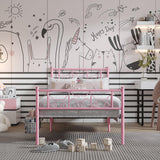 Newest Kitty Design Twin Bed Frames with Bedside Storage Caddy for Girls Metal Platform Twin Size Mattress Foundation Single Beds with Headboard Pink SENLOO