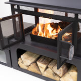 Deko Living 70 Inch Rectangular Outdoor Fireplace - Steel Woodburning Fireplace with Side Tables - Fire Place with Integrated Log Storage and Log Poker - Durable Fireplace for Patio Backyard Deko Living
