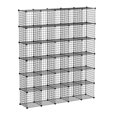 KOUSI 14"x14" Wire Cube Storage, Metal Grid Organizer, 30-Cube Modular Shelving Unit, Stackable Bookcase, Ideal for Living Room, Bedroom, Office, Garage