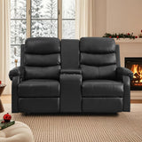 ZRNINR Loveseat Reclining Sofa, Home Theater Seating with Center Console, RV Recliner Sofa with Cup Holders and Pockets, Manual Double Seater Recliner for Living Room, Motor Home, Cinema(Black) ZRNINR