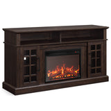 BELLEZE Traditional 58" Rustic TV Stand with 23" Electric Fireplace Heater with Sound, Media Entertainment Center Console Table for TV up to 65" with Open Storage Shelves and Cabinets - Espresso BELLEZE