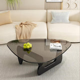 EASYSOUL Modern Glass Coffee Table, 32.68" D x 22.44" W x 15.75" H, Abstract Round Tea Tables for Living Room Home Office Industrial Cocktail Tables (Black-Gray Glass, 32.68") EASYSOUL