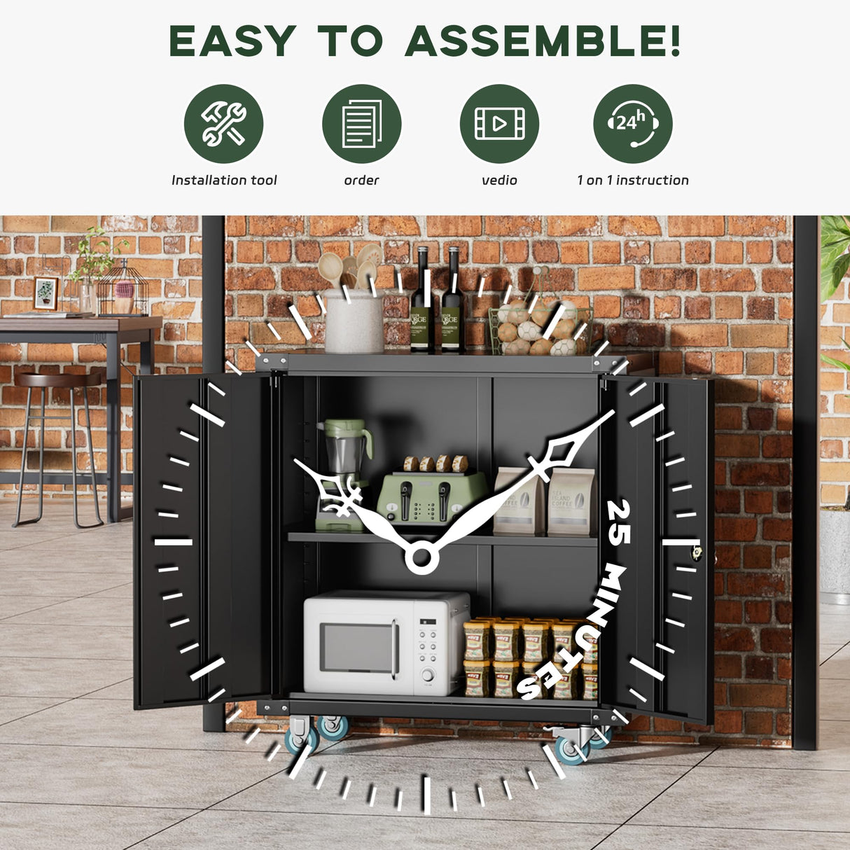 Greenvelly Metal Cabinet with Wheels,Black 36" Rolling Storage Cabinet with Locking Doors and Adjustable Shelves,Small Metal Garage Storage Cabinet with Wheels for Home,Kitchen,Office,Warehouse Greenvelly